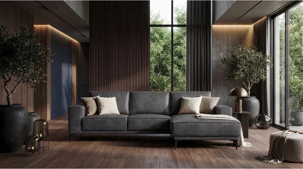 Ъглов диван в черно и сиво от изкуствена кожа (десен ъгъл) Copenhagen - Scandic