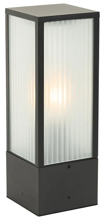 Стойка за външна лампа черна с релефно стъкло 40 см IP44 - Charlois