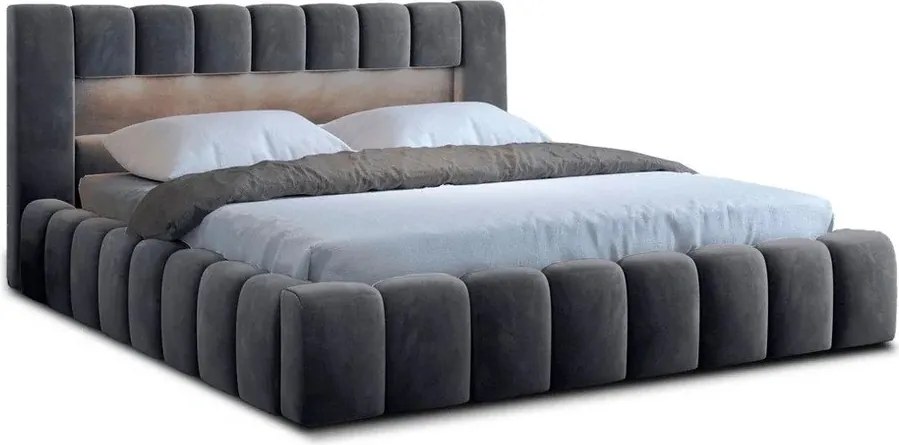 Сиво тапицирано двойно легло с място за съхранение и включена подматрачна рамка 180x200 cm Lamica – ELTAP