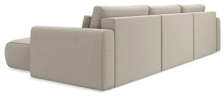 Бежов кадифен разтегателен ъглов диван с място за съхранение (U форма) Kapua – Makamii