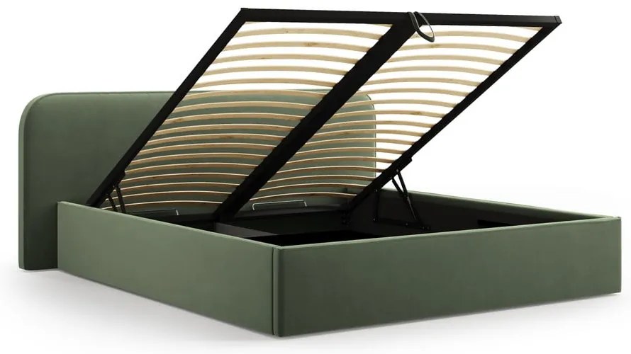 Зелено двойно тапицирано легло с място за съхранение с включена подматрачна рамка 200x200 cm Elizabeth – Micadoni
