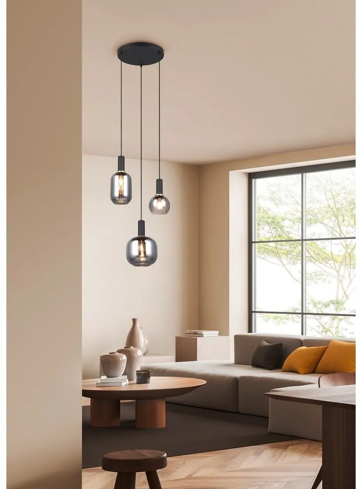 Черно висящо осветително тяло със стъклен абажур Diva – Trio