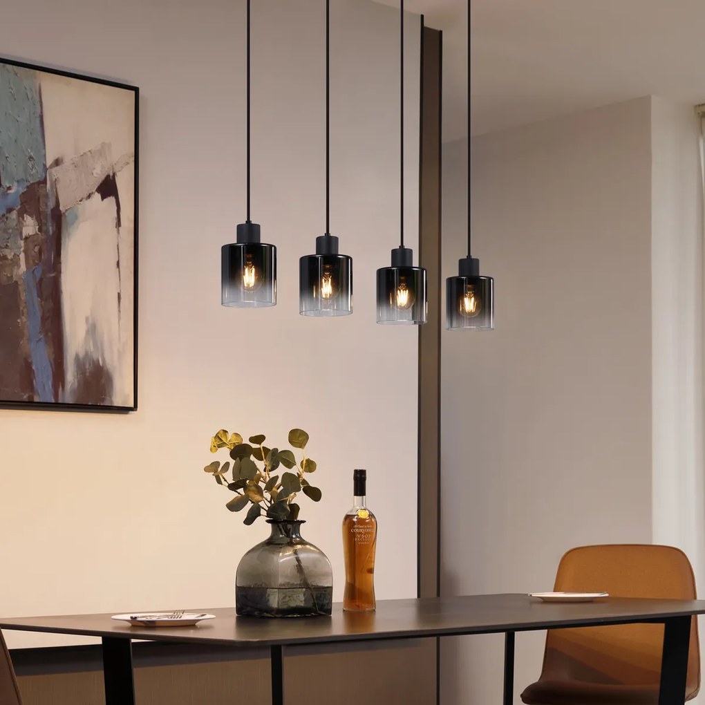 Модерен висящ полилей черен с димно стъкло 4-светлинен - Dame