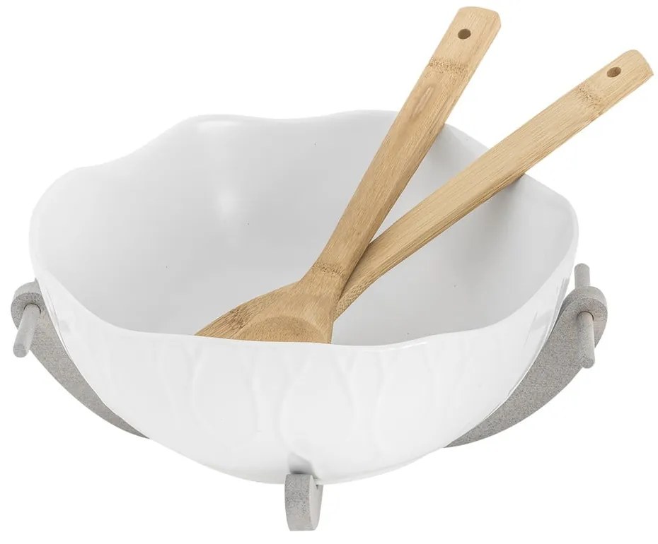 Комплект от бяла керамична купа за салата и бамбукови прибори Yin&amp;Yang Yin&amp;Yang - Villa Altachiara