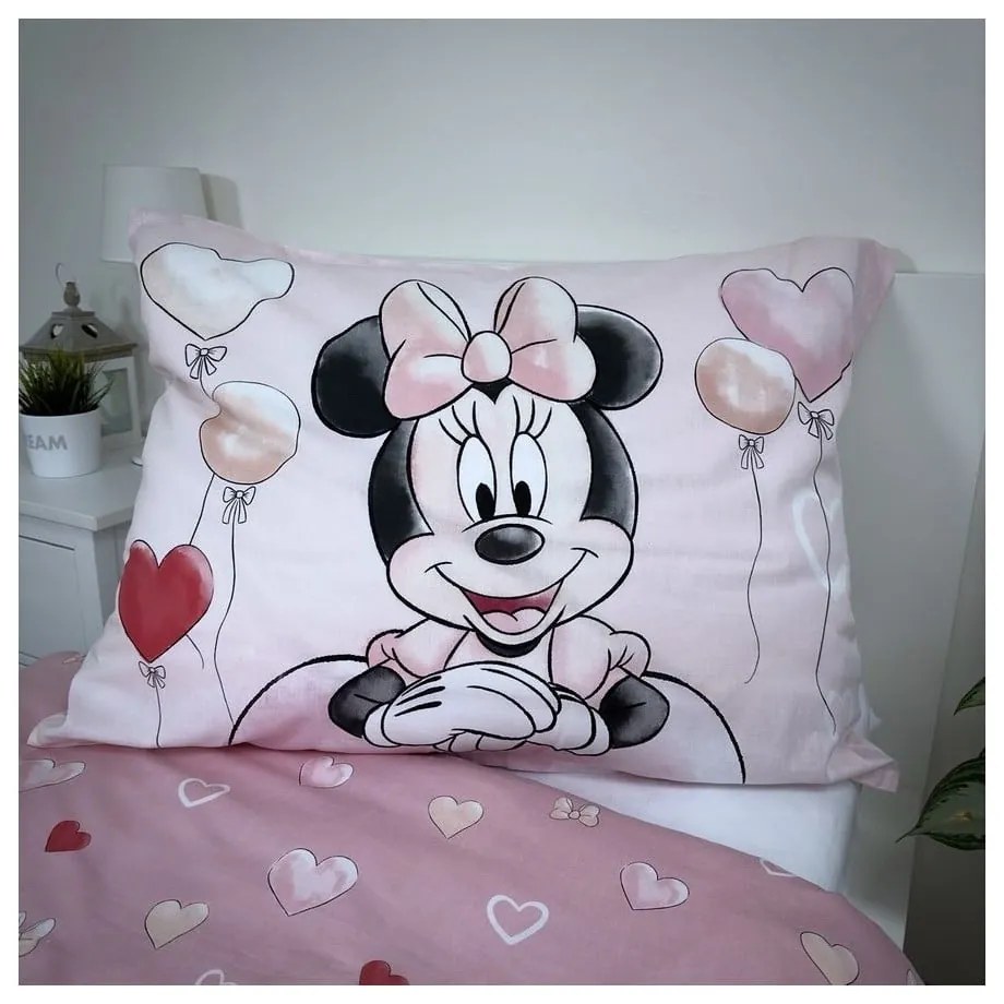 Розово единично памучно детско спално бельо 140x200 cm Minnie "Balloon" – Jerry Fabrics