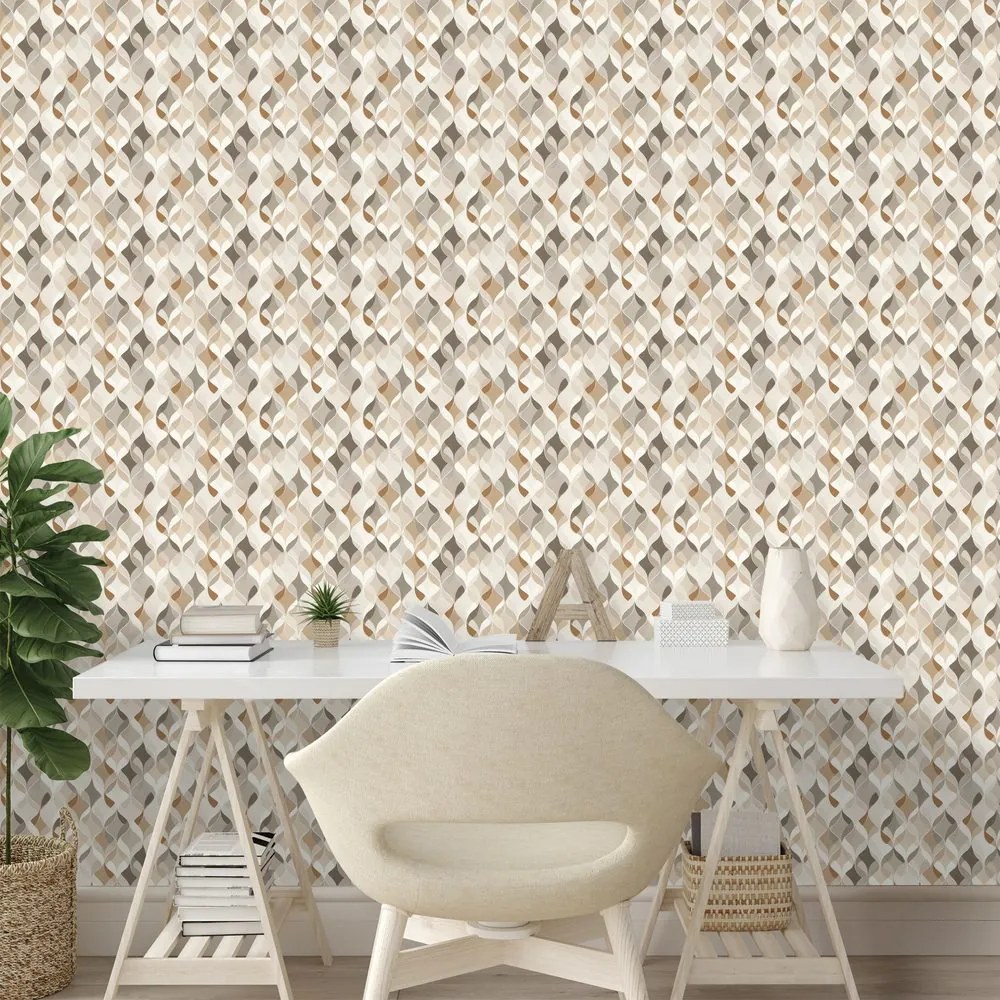 Самозалепващ тапет – Бежова геометрия с пространствен ефект