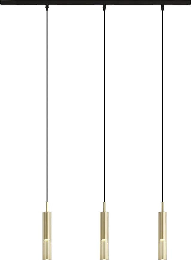 Модерна релсова система черна с 3 висящи лампи златни с кехлибарено стъкло 1-фазна - Slimline Loyce