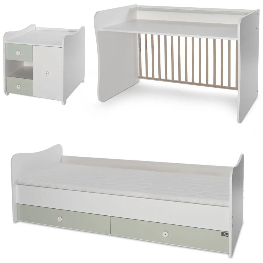 LORELLI Classic Трансформиращо се легло-люлка 190/72 см. MINI MAX БЯЛО/MILKY GREEN