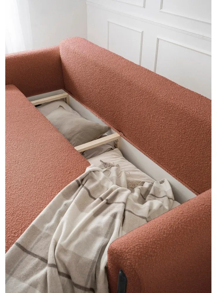 Теракотен сгъваем/с място за съхранение диван от прежда с примки от букле 244 cm Arcadova – ELTAP