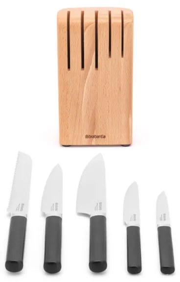 Комплект ножове 5 бр Brabantia Profile 1003298, Закалена стомана, Устойчиви на надраскване и корозия, Бук, Кафяв