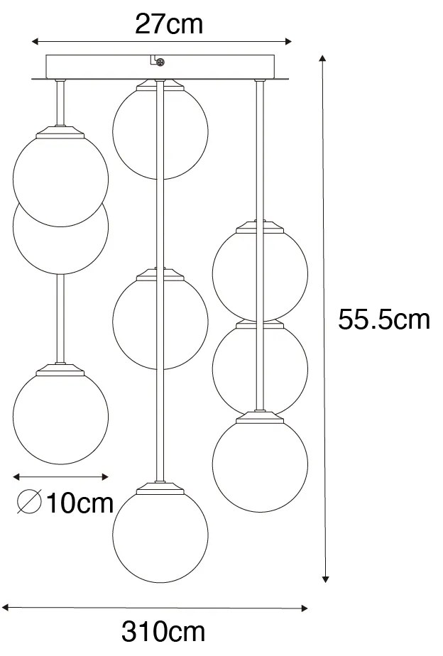 Таванна лампа в стил Арт Деко златиста с розово стъкло 9-светлина - Атина