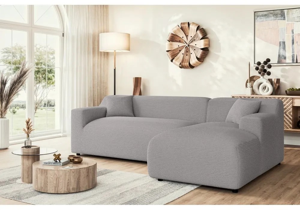 Светлосив ъглов диван от рипсено кадифе (десен ъгъл) Martin – Ropez