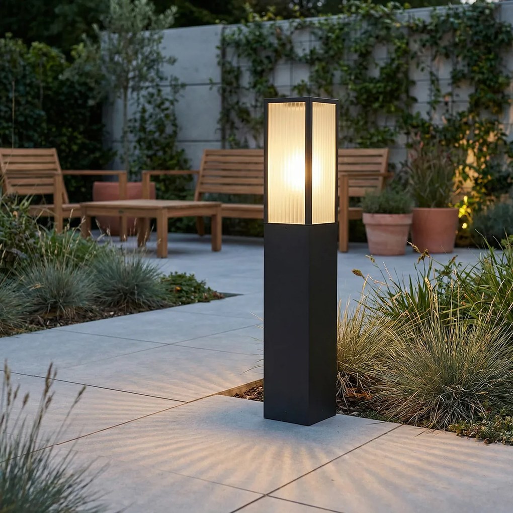 Стойка за външна лампа черна с релефно стъкло 80 см IP44 - Charlois