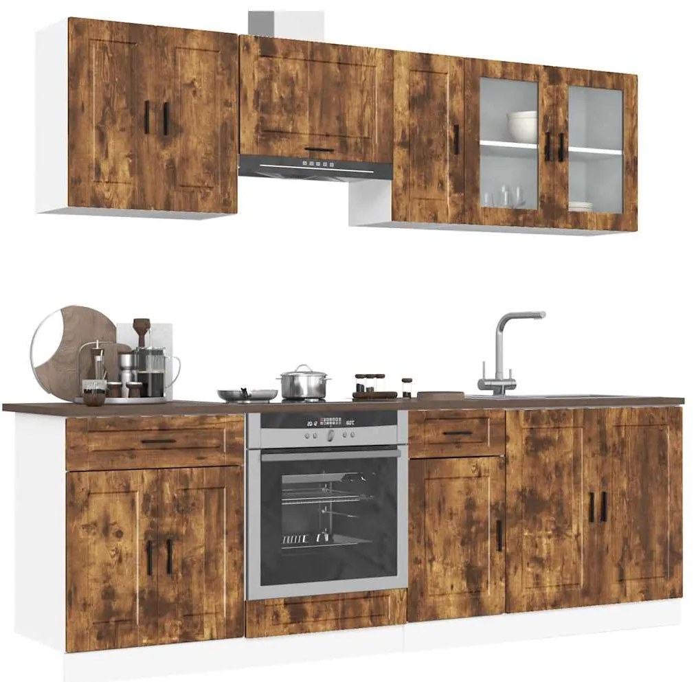 3314846 vidaXL Комплект кухненски шкафове от 8 части "Porto" опушен дъб, инженерна дървесина