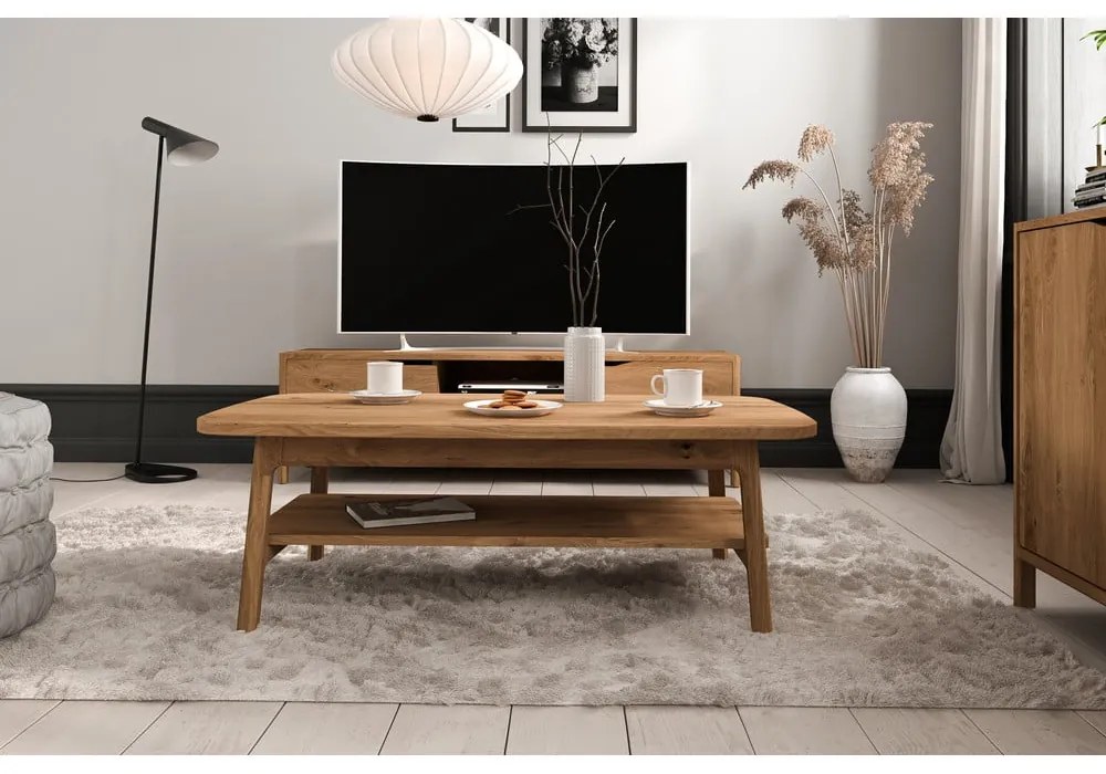 Масичка за кафе от масивен дъб в естествен цвят 70x110 cm Twig – The Beds