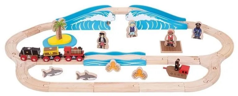 Bigjigs - Дървен комплект Пиратски влак BJT038