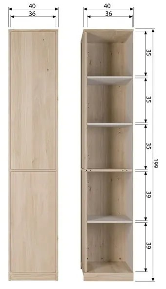Модулен шкаф в дъбов декор в естествен цвят 40x199 cm Modulair - vtwonen