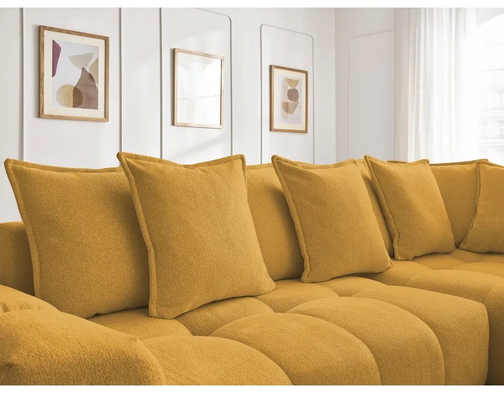 Шенилов сгъваем/с място за съхранение ъглов диван в цвят горчица (десен ъгъл/L форма) Everest – Bobochic Paris