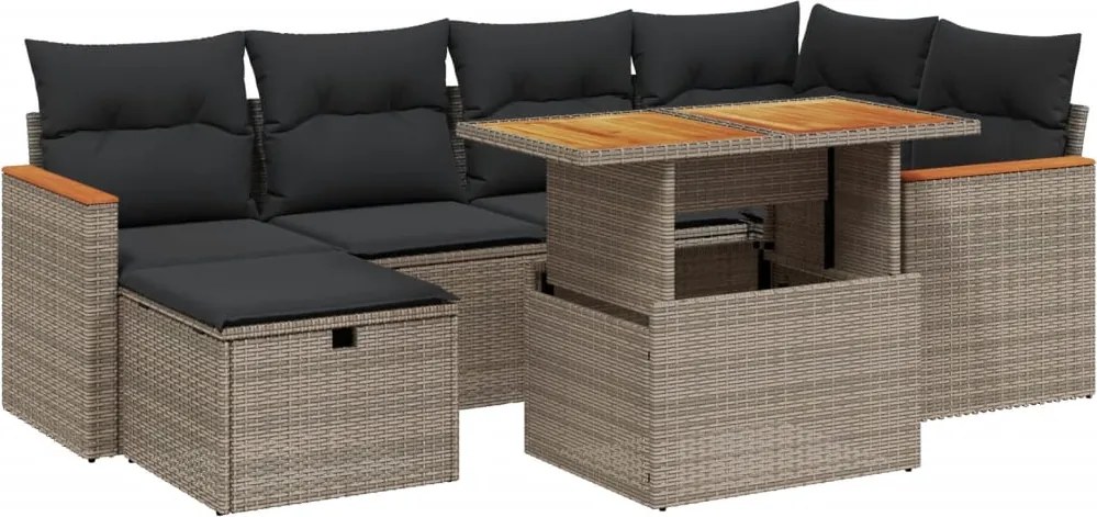 3276042 vidaXL Градински диван с възглавници, 7 части, полиратан, сив