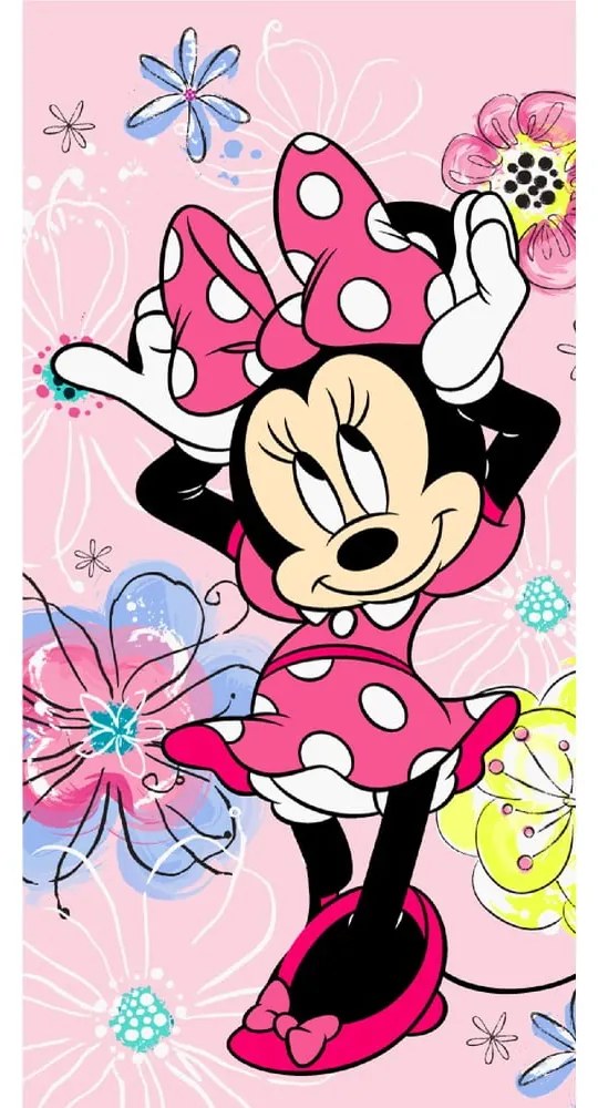 Розова памучна детска кърпа 70x140 cm Minnie "Pink bow" – Jerry Fabrics