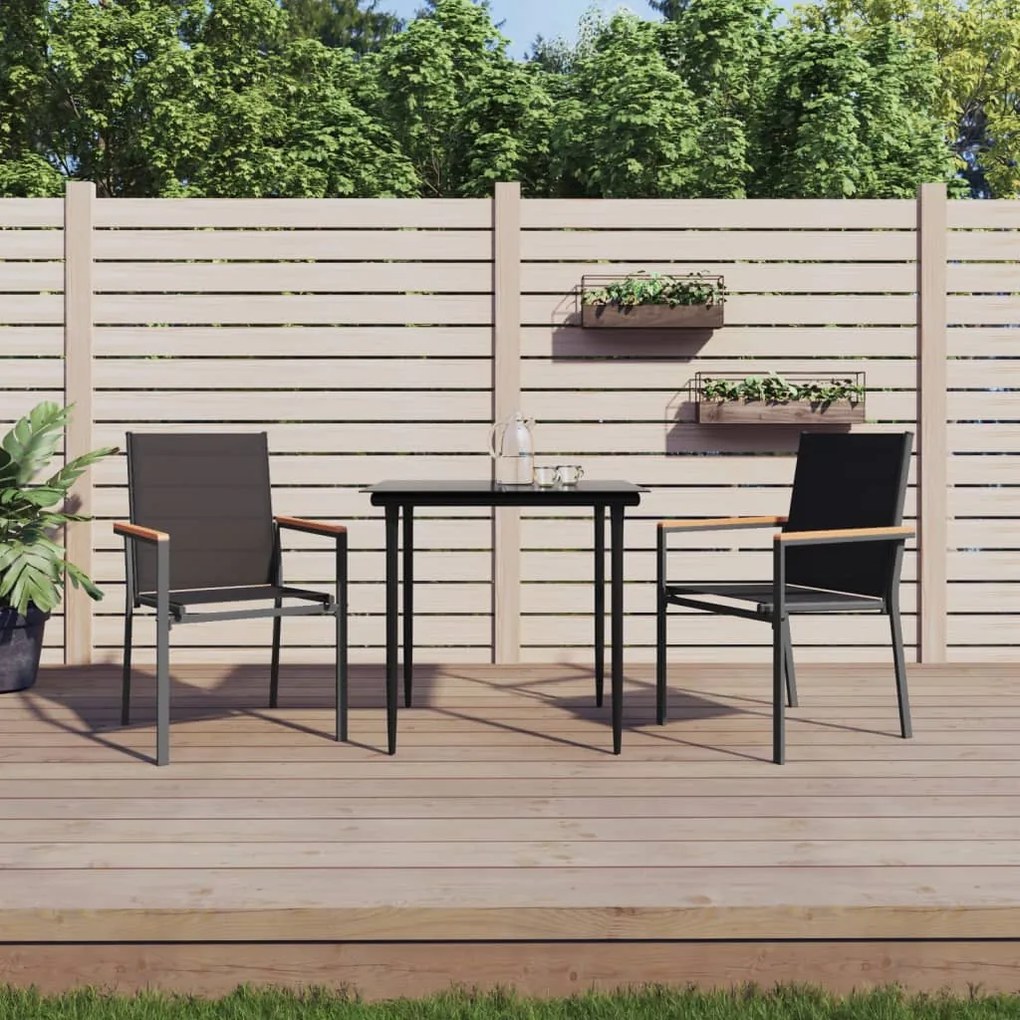 Sonata H Градински столове 2 бр черни 55x61,5x90 см Textilene и стомана