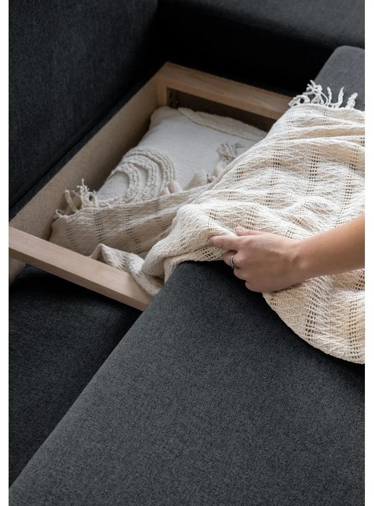 Тъмносив U-образен разтегателен диван, десен ъгъл Scandic Lagom - Miuform