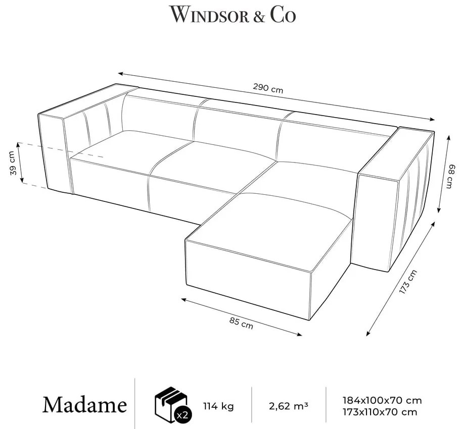 Ъглов диван от тъмнокафява кожа (десен ъгъл) Madame - Windsor & Co Sofas