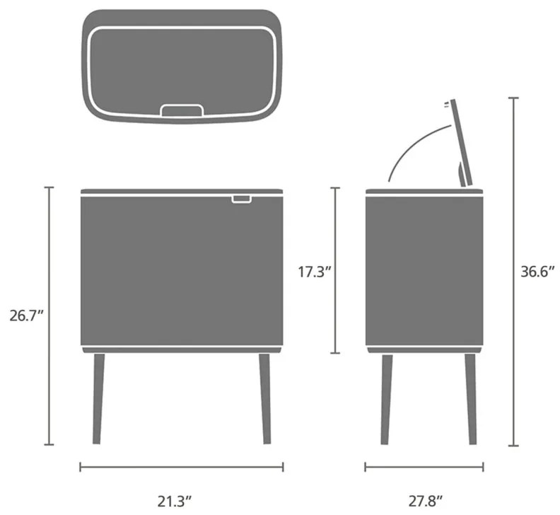 Кош за боклук Brabantia Bo Touch 651115, 11+23 л, Леко затваряне, Противоплъзгаща основа, Устойчив на пръстови отпечатъци, Инокс/Мат