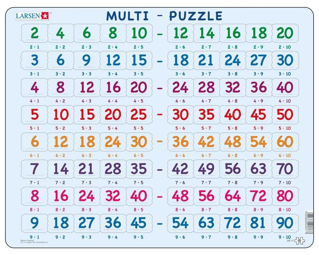 Larsen - Пъзел: Образователен – Математически, Умножение – 80 части, голям