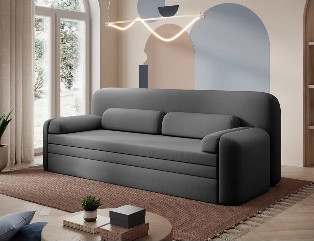 Кафяво-сив кадифен разтегателен диван с място за съхранение 236 cm Elioss – ELTAP