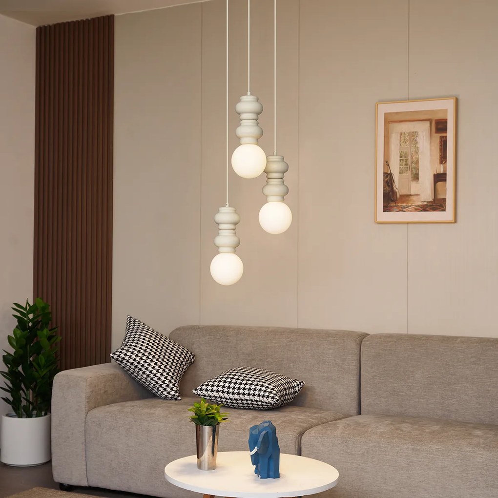 Ретро висящ полилей бежов с матирано стъкло 3-светлинен - Феде