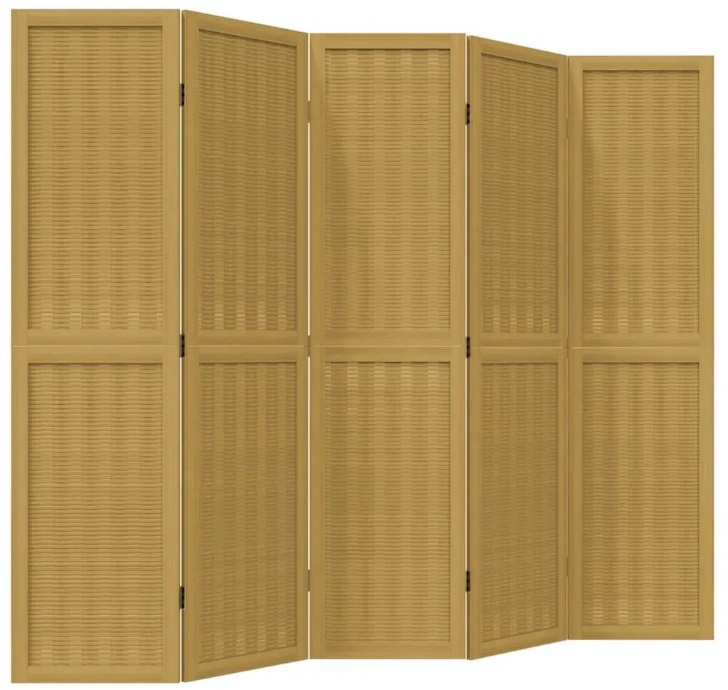 358821 vidaXL Разделител за стая, 5 панела, кафяв, дърво пауловния масив