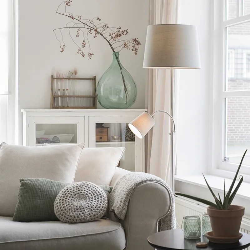 Класическа подова лампа стомана със сив абажур и лампа за четене - Retro