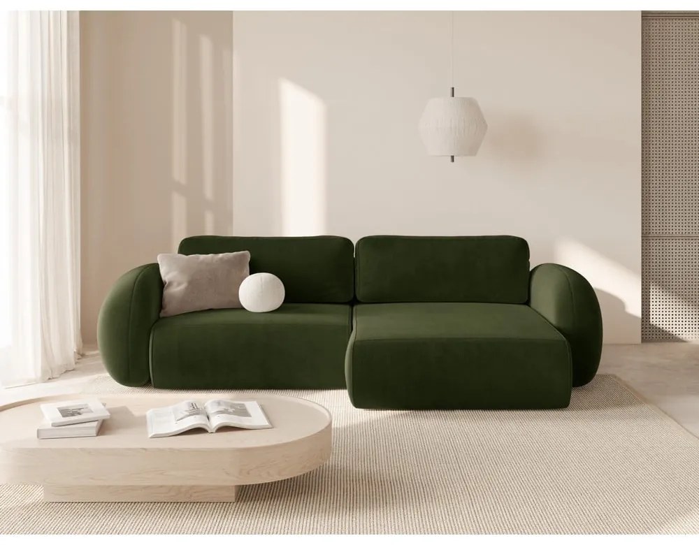 Зелен кадифен сгъваем/с място за съхранение ъглов диван Tonale – Cosmopolitan Design