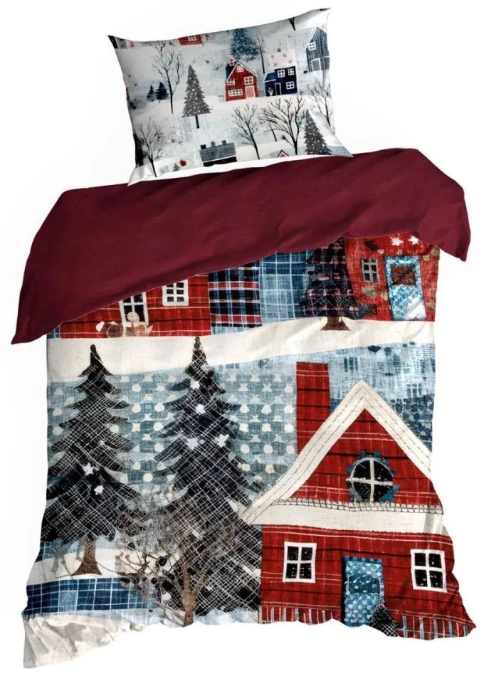Коледно памучно спално бельо със зимен пейзаж Ширина: 140 см | Дължина: 200 см