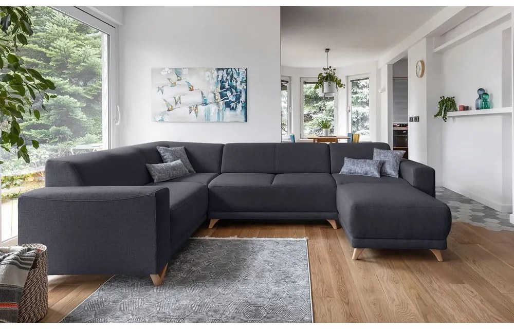 Антрацитен разтегателен/с място за съхранение ъглов диван (ляв ъгъл/U форма) Classy Sophie – Miuform