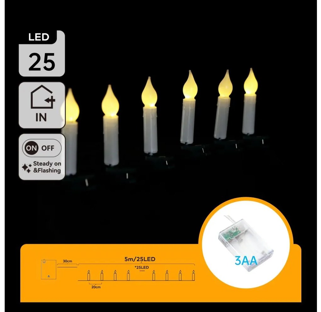 Aigostar - LED коледен гирлянд 25xLED/3xAA 5m топла бяла