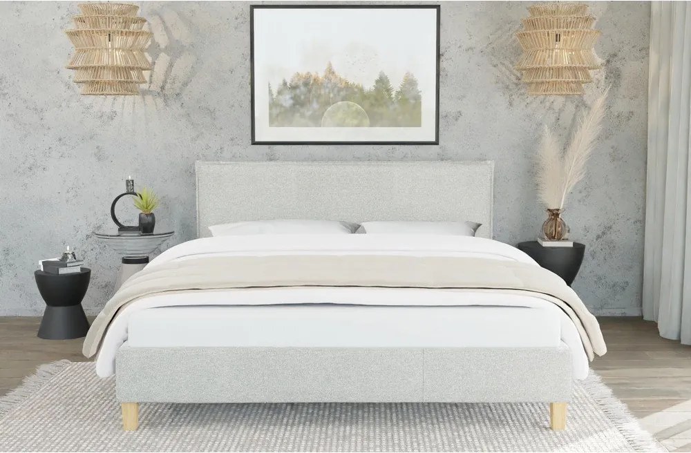Бежово двойно легло 140x200 cm тапицирано с включена подматрачна рамка Tina – Ropez
