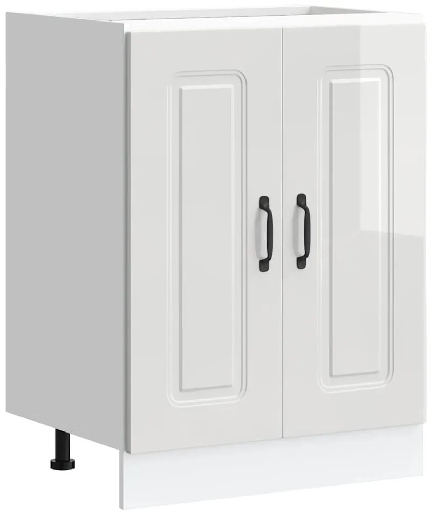 853439 vidaXL Шкаф за мивка, Kalmar, бял гланц, 60x46x81,5см, инженерно дърво