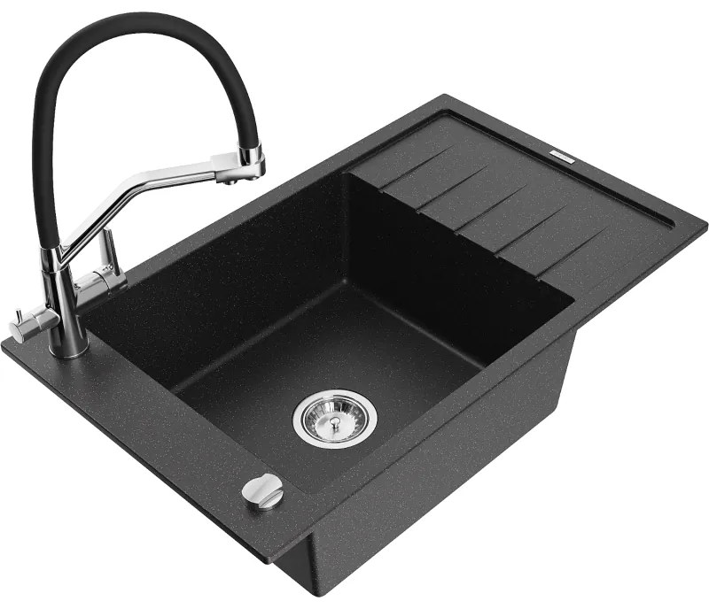 Mexen Elias гранитна мивка с 1 отделение с отцедник и кухненски смесител Duo,