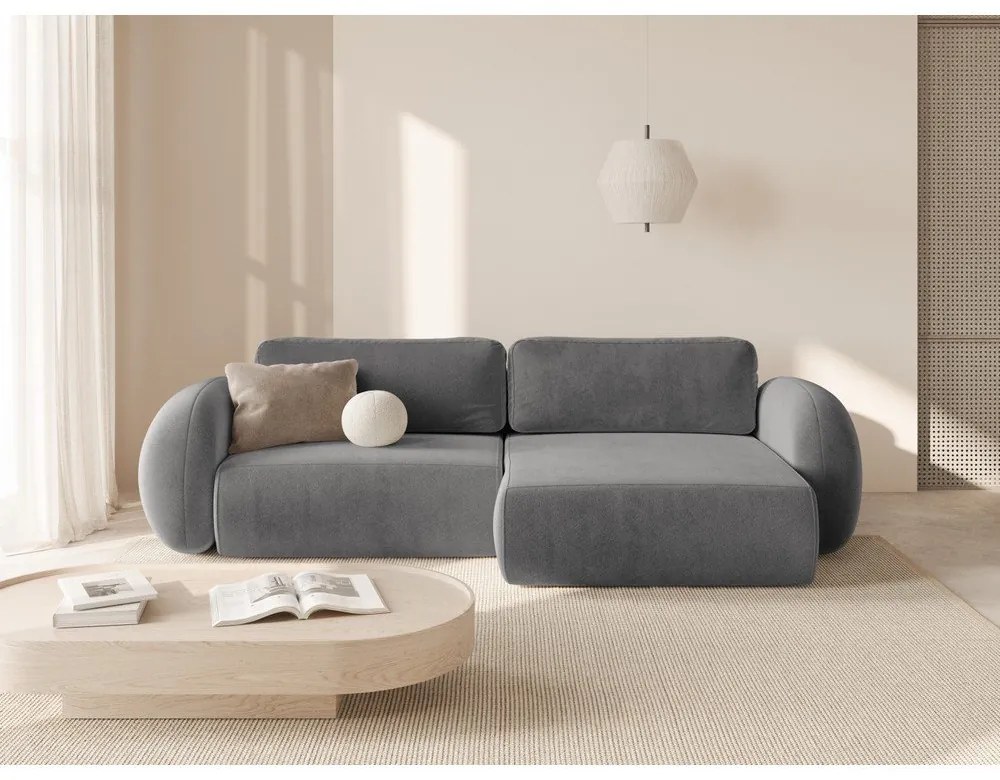 Тъмносив кадифен сгъваем/с място за съхранение ъглов диван Tonale – Cosmopolitan Design
