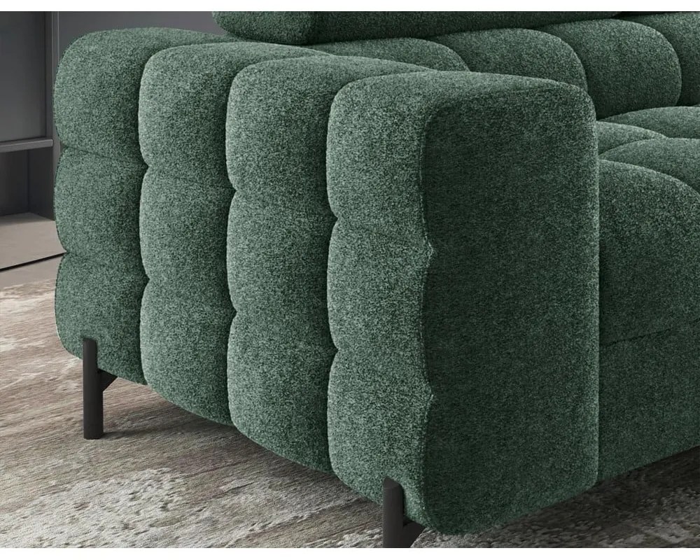 Зелен разтегателен ъглов диван с място за съхранение от букле (десен ъгъл L форма) Ferucce – ELTAP