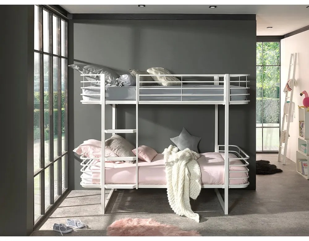 Бяло метално двуетажно детско легло с включена подматрачна рамка 90x200 cm Oscar – Vipack