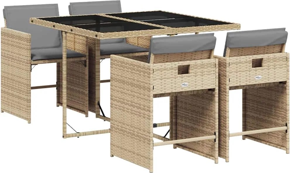 3211080 vidaXL Градински комплект с възглавници 5 части бежов микс полиратан