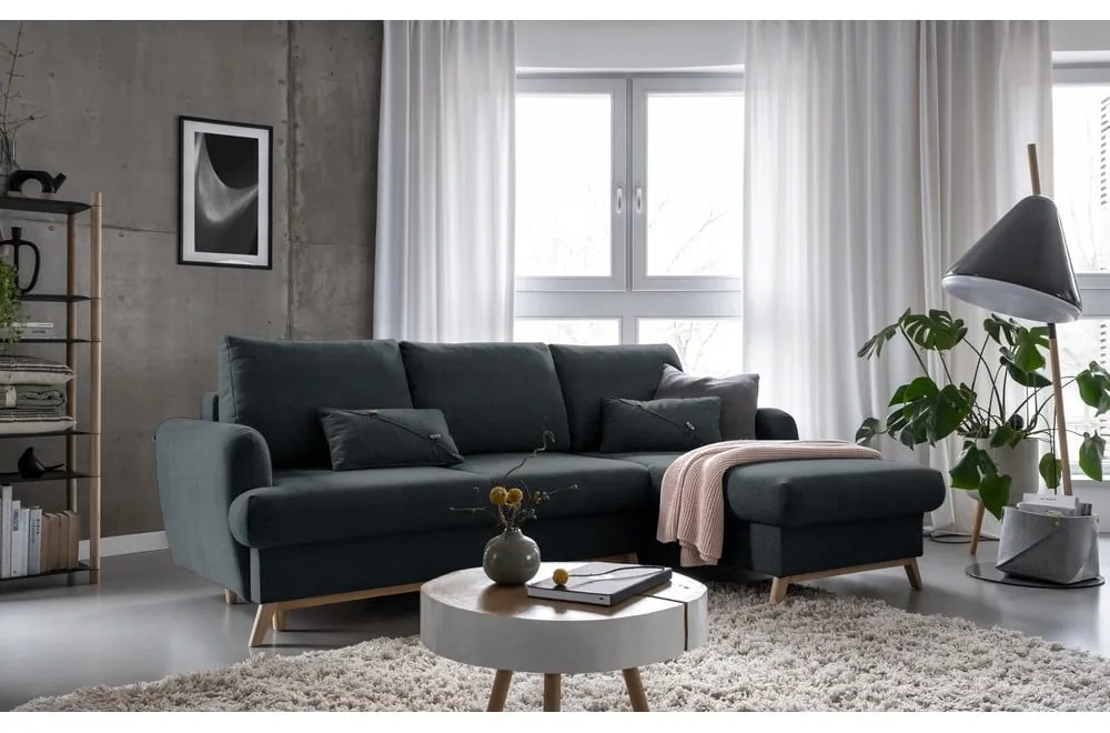 Тъмносив разтегателен/с място за съхранение ъглов диван (десен ъгъл) Scandic Lagom – Miuform