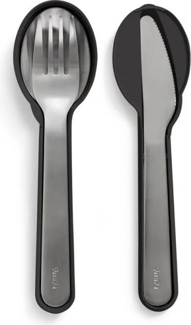 Комплект прибори за хранене Lekue On The Go 1010238, 4 части, Калъф за съхранение, -20°C / +100°C, Неръждаема стомана, Черен