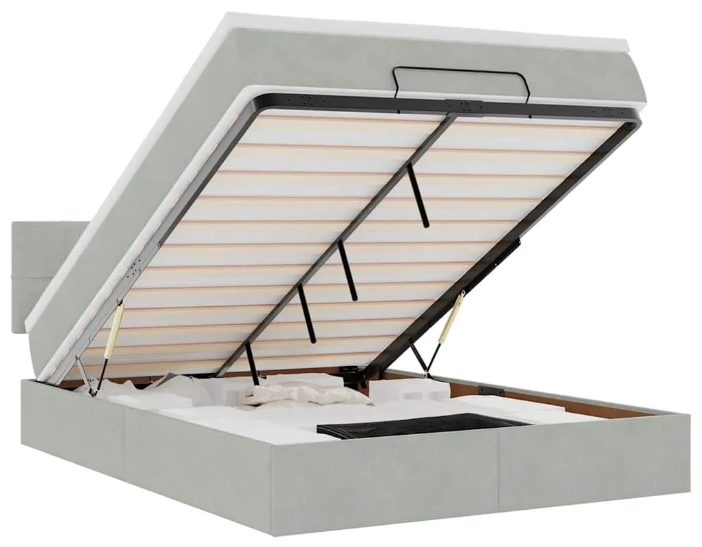 3312626 vidaXL Османска легло с матрак и LED, светлосиво, 140x200 см, кадифе