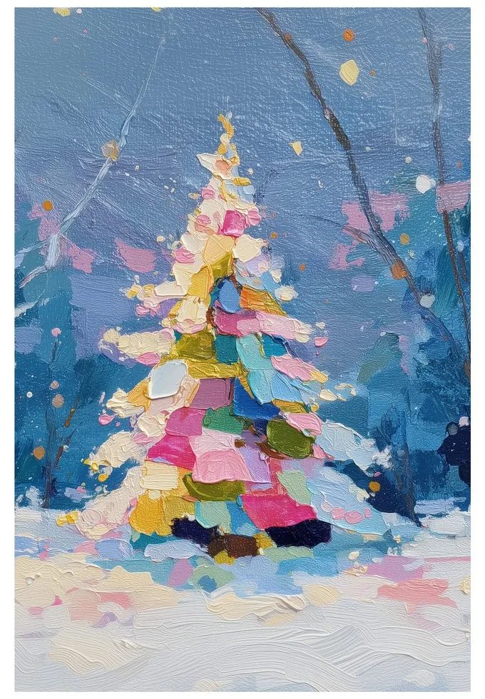 Картина на платно – Празнична нощ с цветно дърво