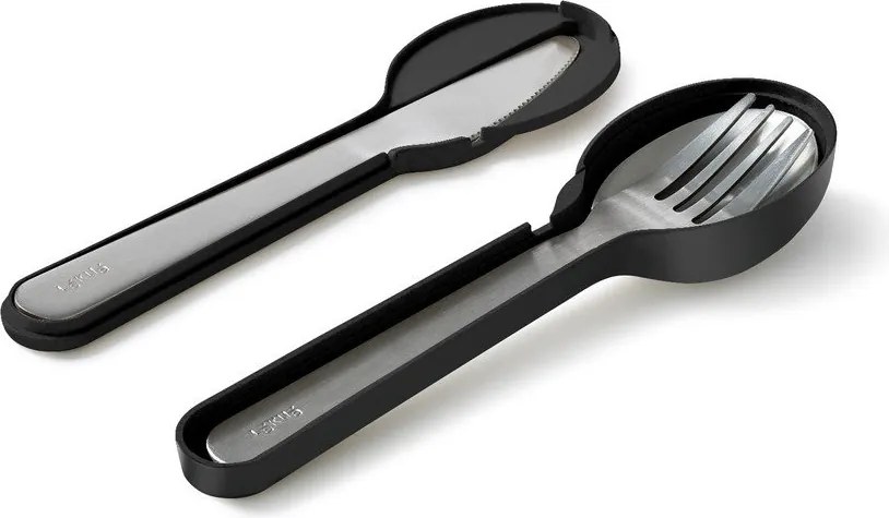 Черен/сребрист комплект прибори за пътуване от неръждаема стомана 3 бр. To Go – Lékué