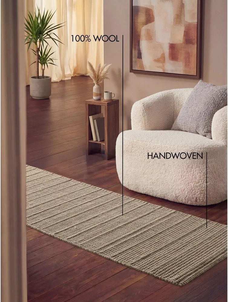 Бежова ръчно изработена вълнена пътека 80x250 cm Camden Parker – Ted Baker